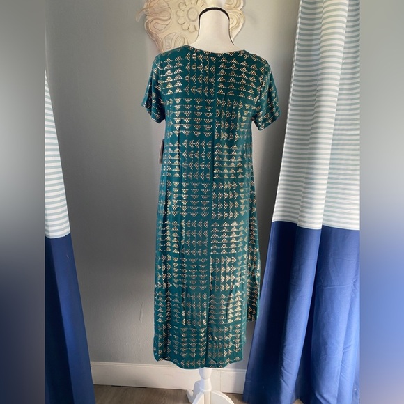 LuLaRoe Elegant Forest Green and Rose Gold Carly Dress - Picture 4 of 11